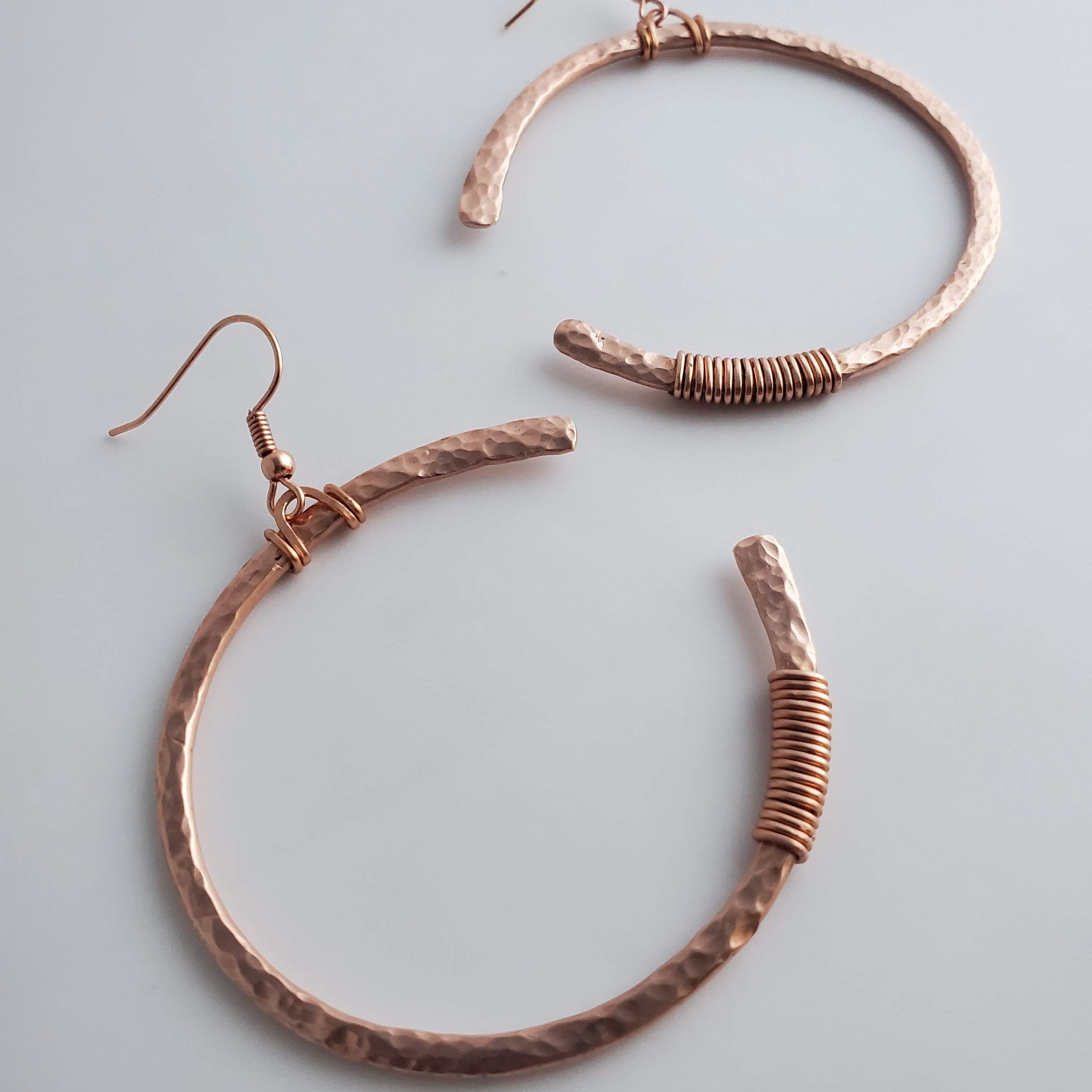 Hammered Copper Hoop Earrings Mixed Metal Boho Chic Artisan Handcrafted -  MosaicSmith