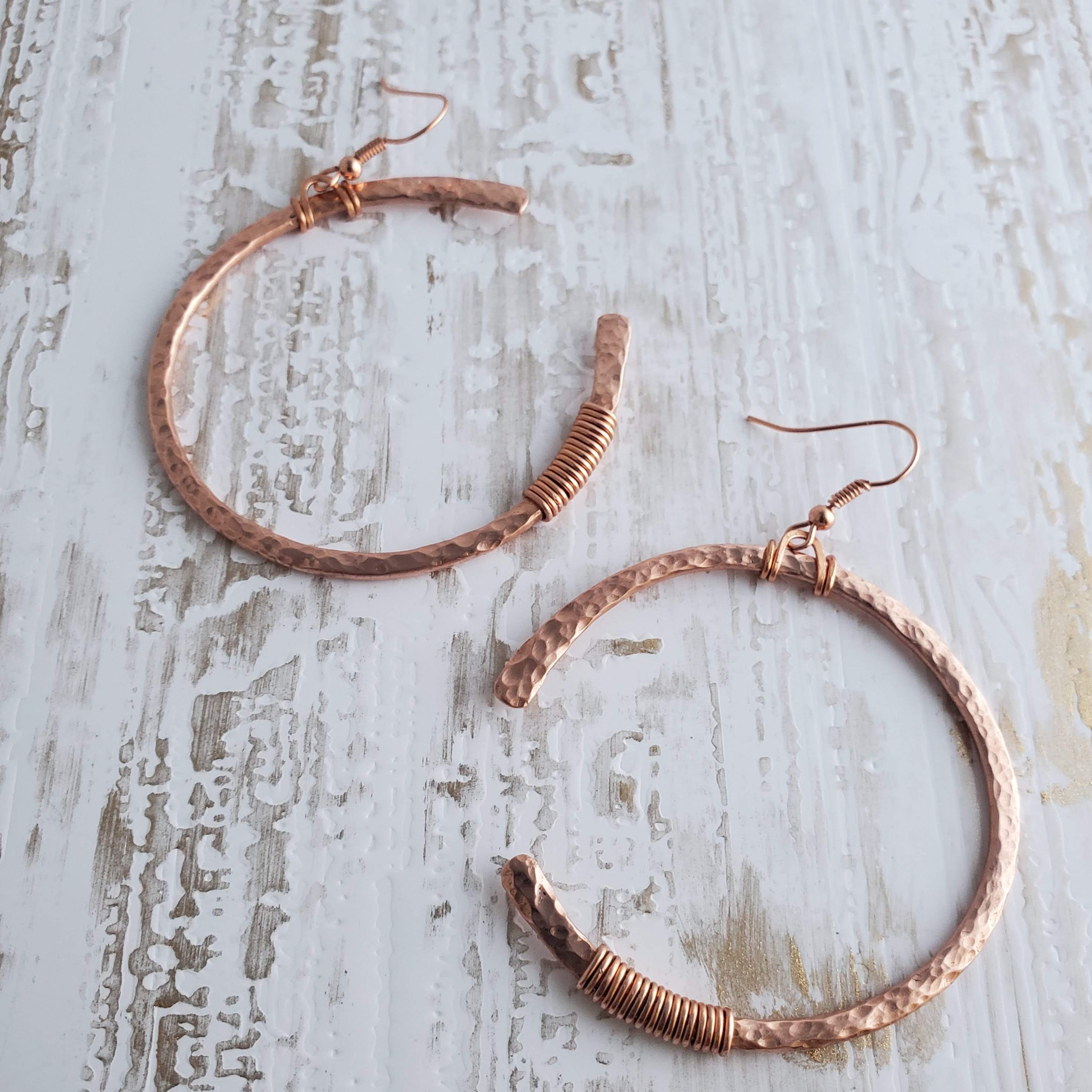 Mixed metal earrings, copper and brass circles, rustic jewelry, hammer –  blueskyblackbird